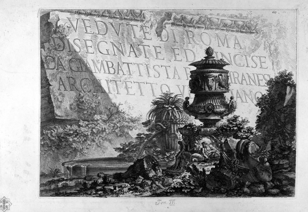 Grabado de las ruinas romanas — Giovanni Battista Piranesi, Vedute di Roma, 1748-1778. Dominio público.